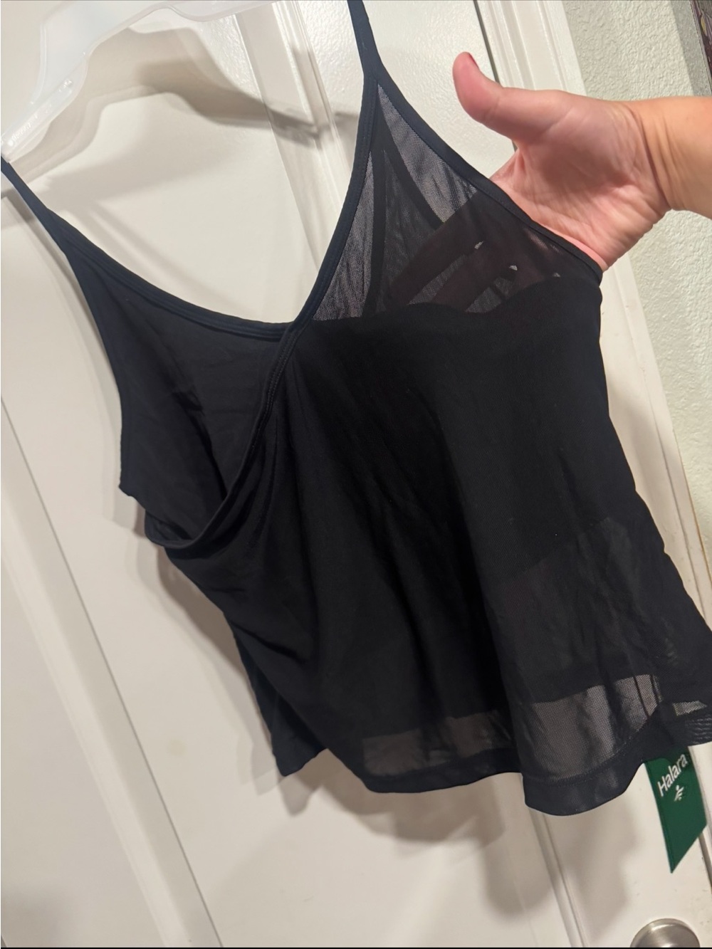 Halara Black Sheer Layered Spaghetti-Strap Tank Top